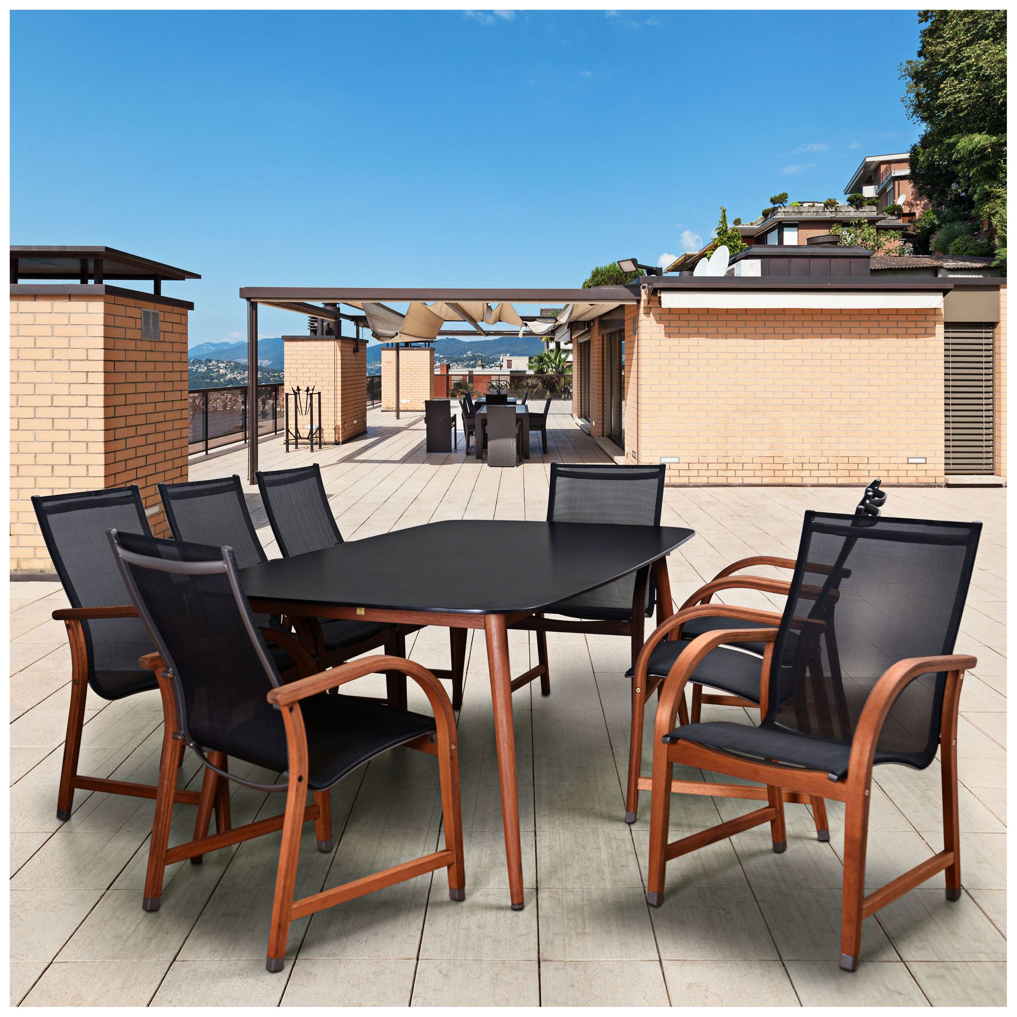 Avignon Black 9-Piece Medium Rectangle Patio Dining Set