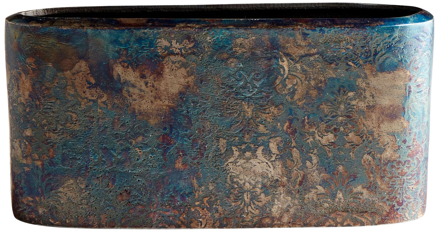 Inscribed 11 1/4" Wide Bronze Patina Oval Modern Vase