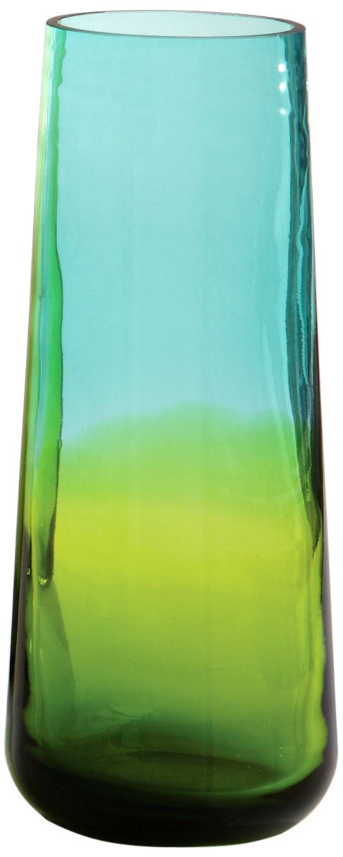 Ombre 12" High Small Tapered Aqua and Green Glass Vase