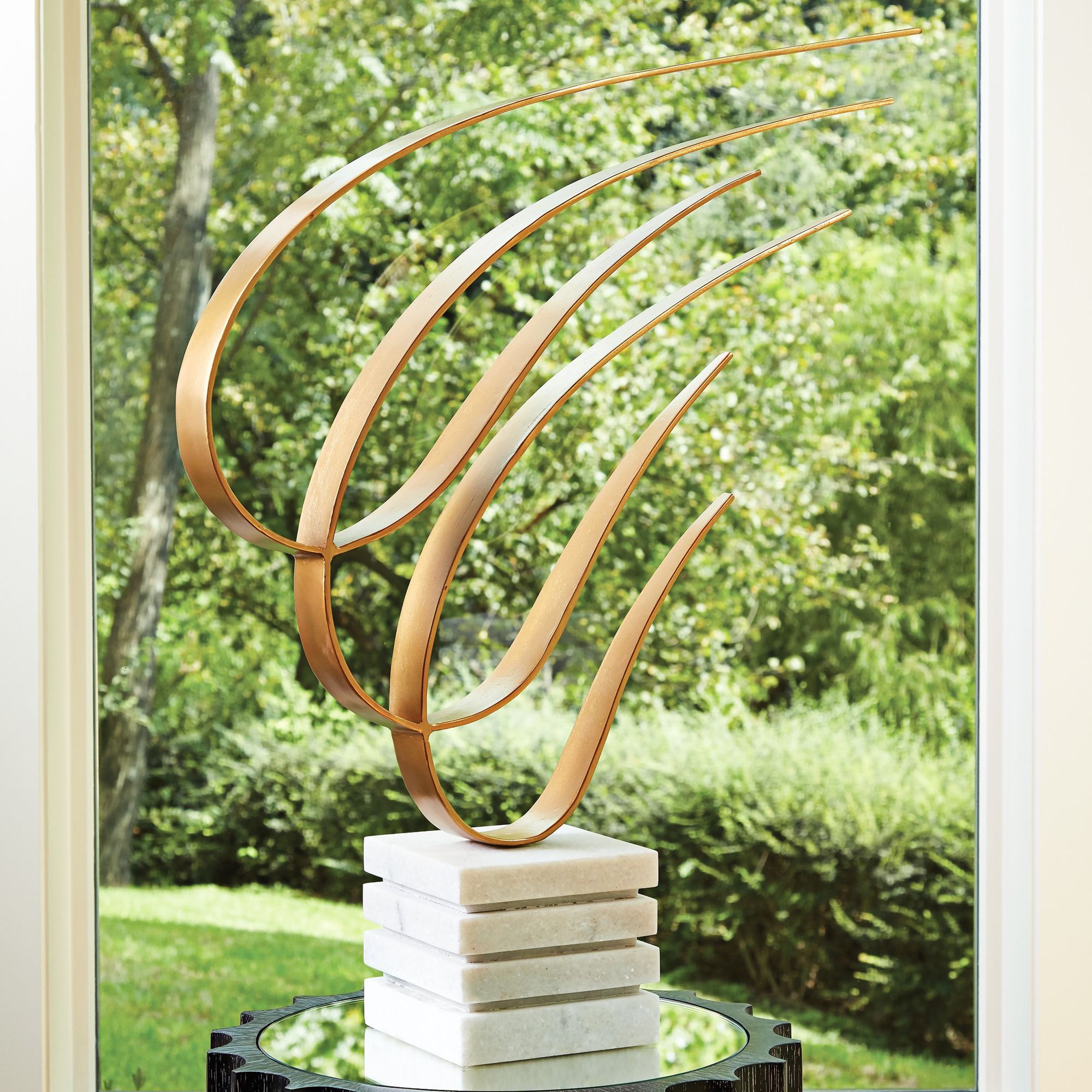 Swoosh 26 1/2" High Gold Indoor/Outdoor Sculpture on Marble Base