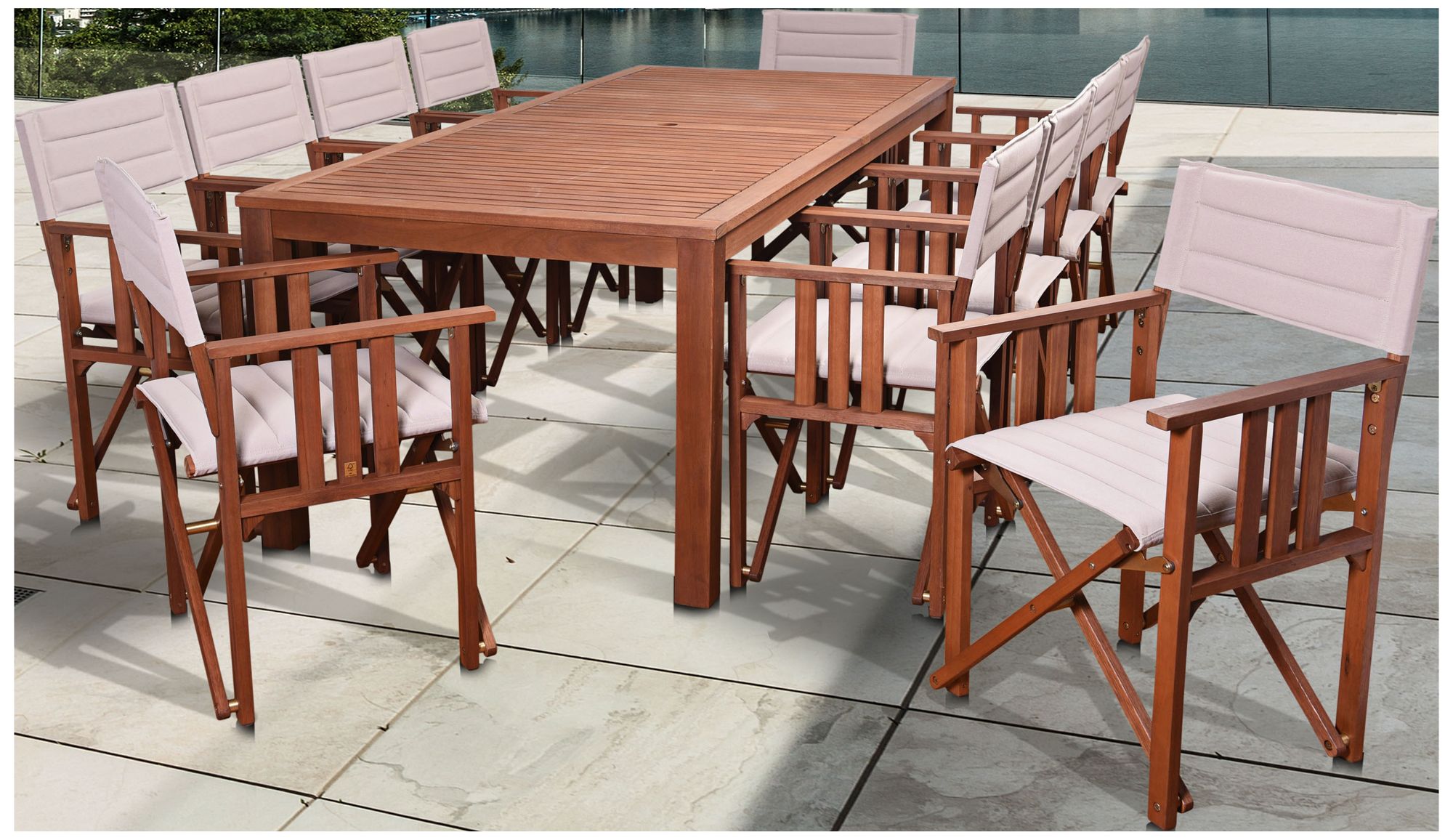 Via Alcazar Khaki 11Piece Rectangle Outdoor Patio Dining Set