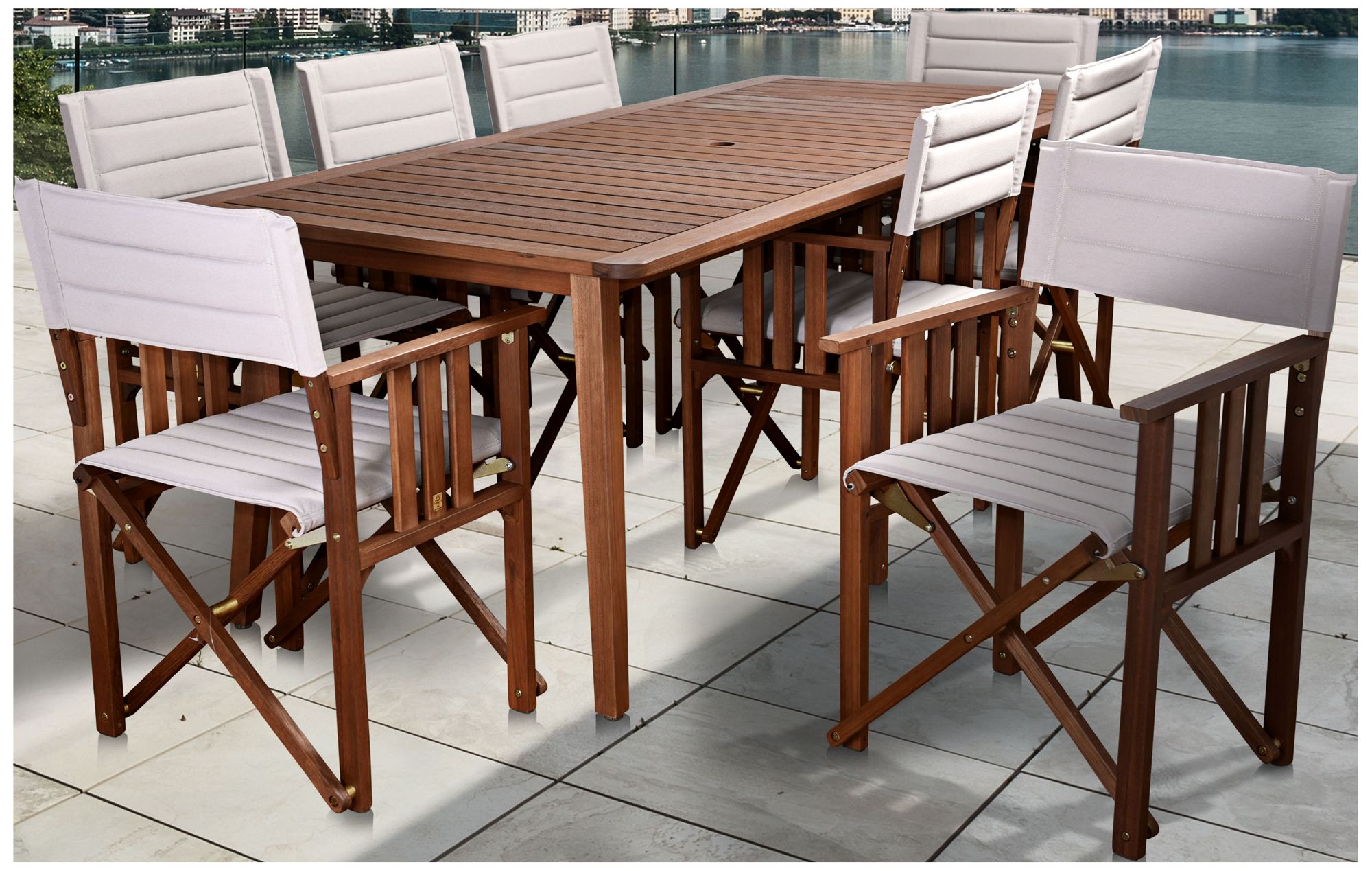 Via Alcazar Khaki 9-Piece Large Rectangular Patio Dining Set