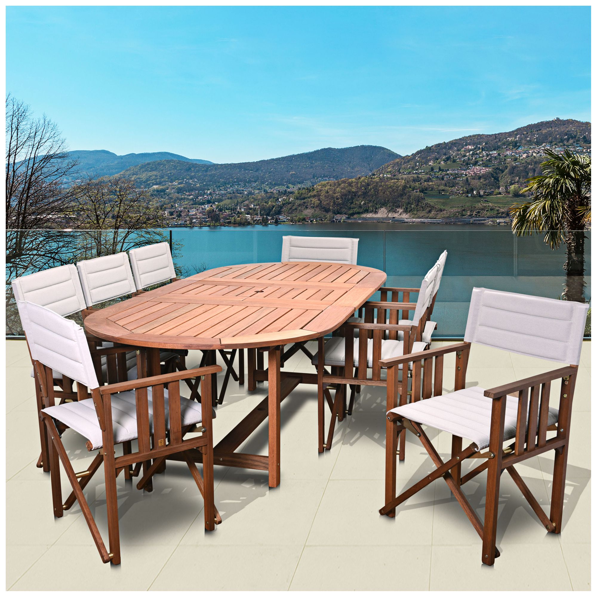 Via Alcazar Khaki 9-Pc. Extendable Oval Patio Dining Set