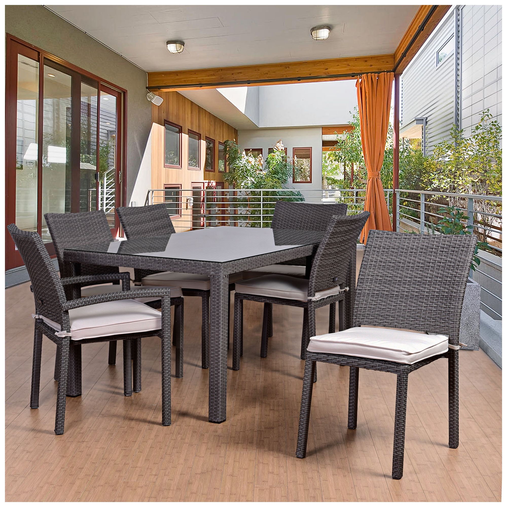Vicento Gray Wicker 7-Piece Off-White Patio Dining Set