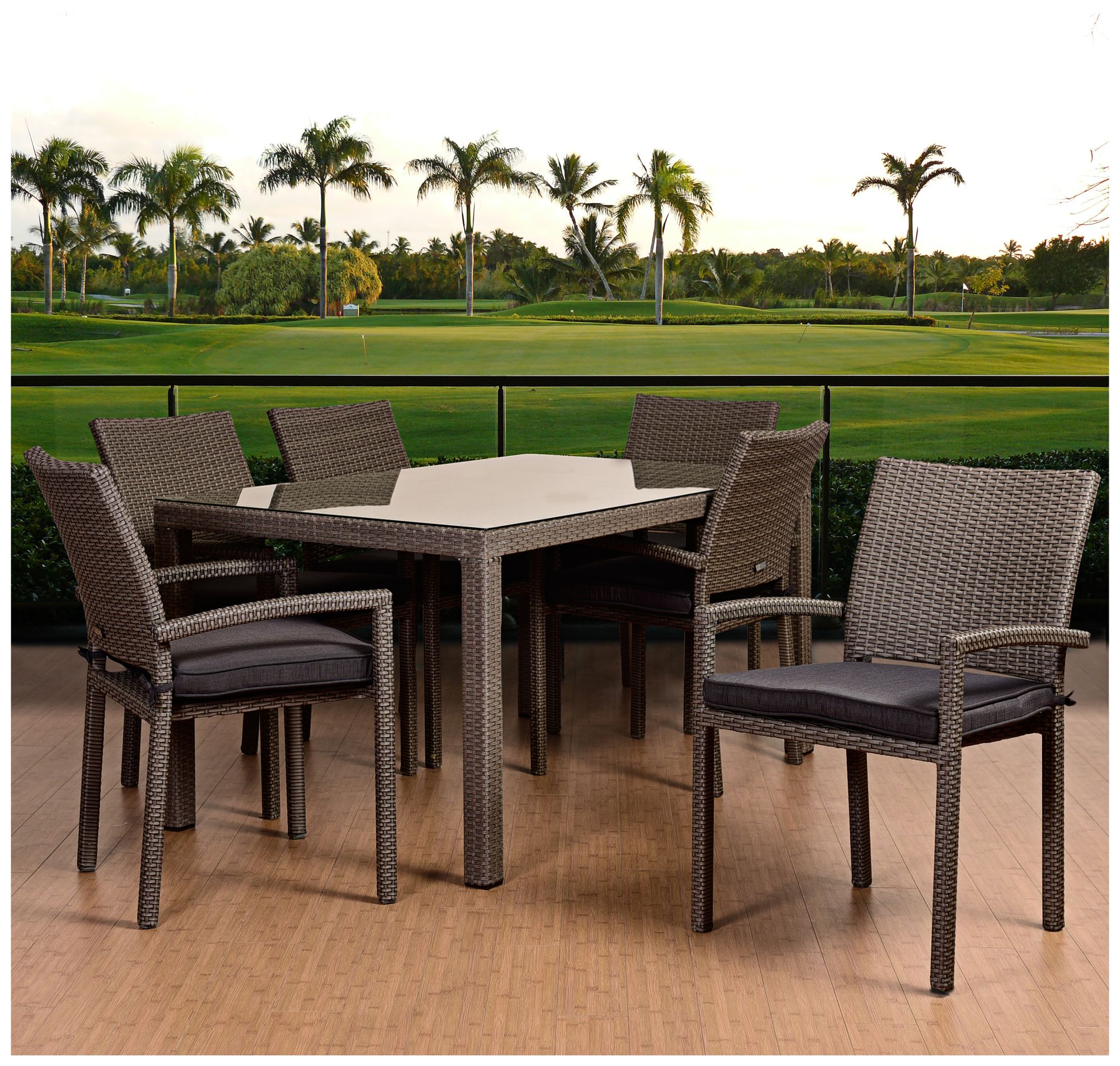 Vicento Gray Wicker 7-Piece Rectangular Patio Dining Set