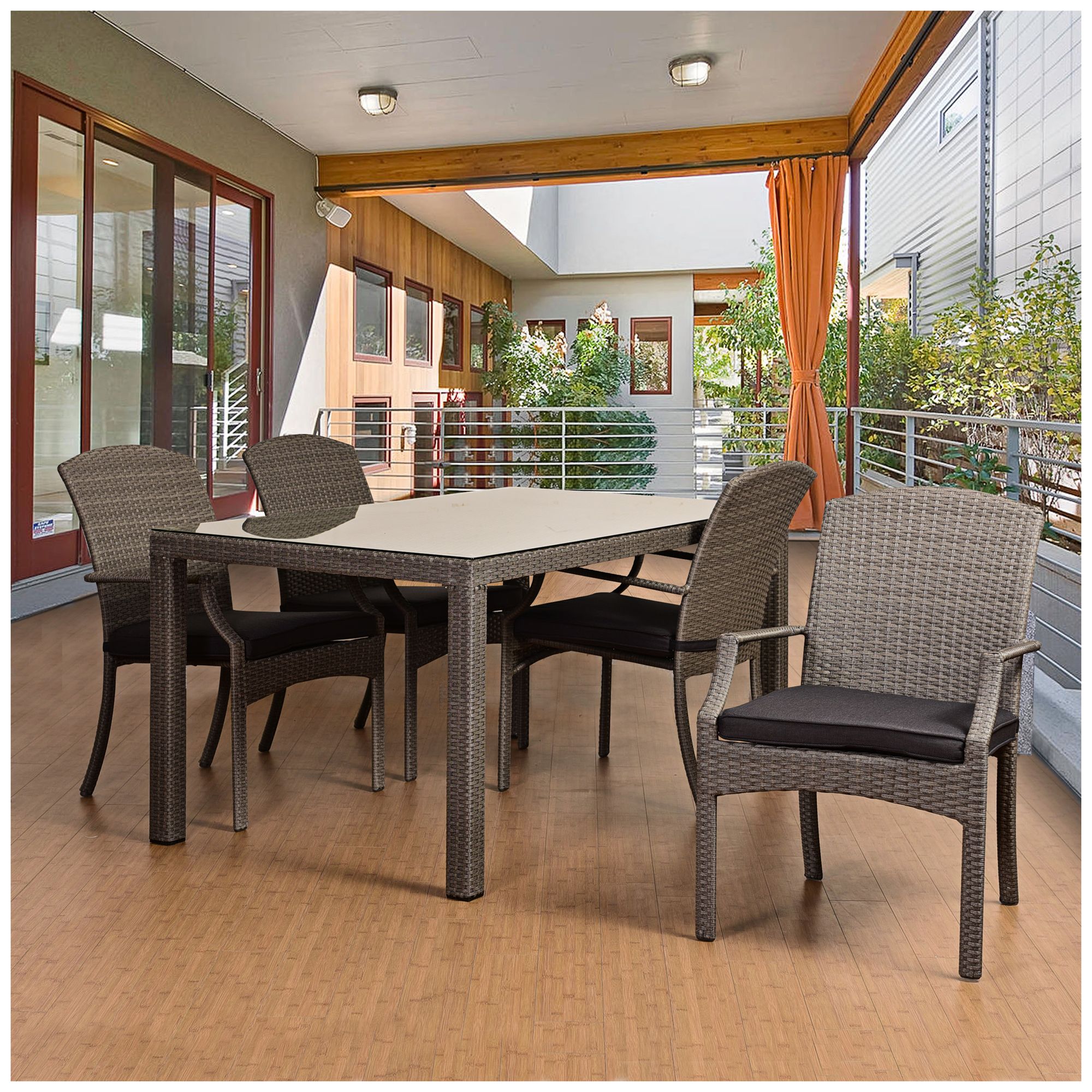 Montbury Gray Wicker 5-Piece Armchair Patio Dining Set