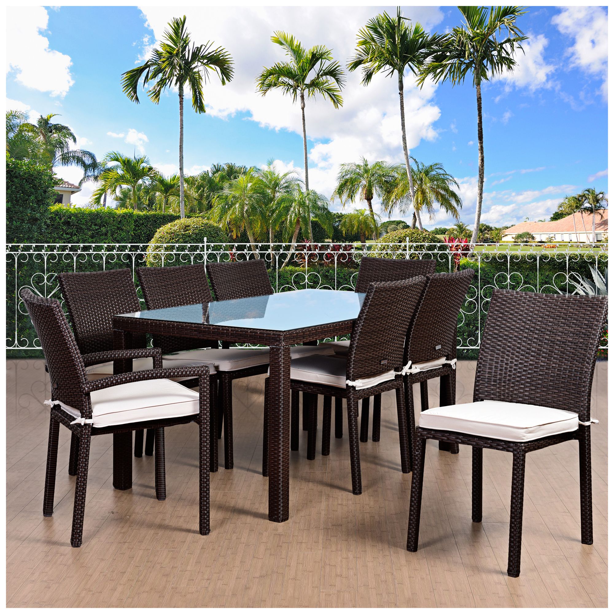 Vicento Brown Wicker 9-Piece Off-White Patio Dining Set