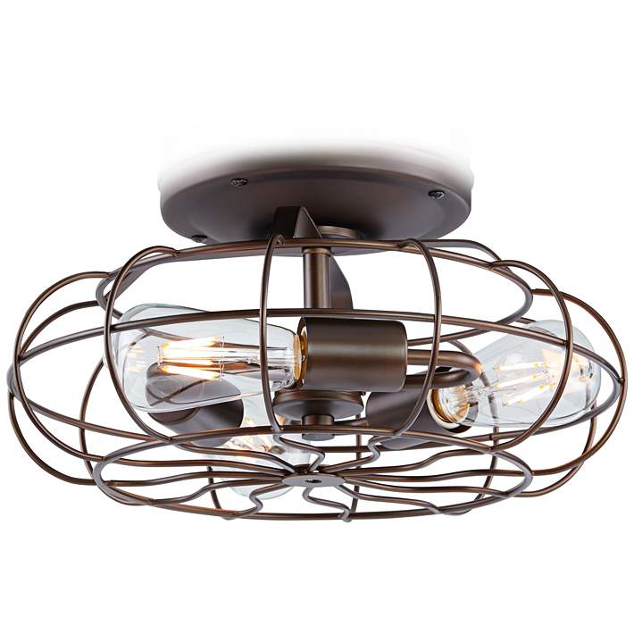 Rubbed Bronze Vintage Cage Led Ceiling, Vintage Style Ceiling Fan With Light