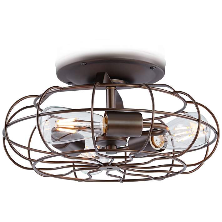 Rubbed Bronze Vintage Cage Led Ceiling Fan Light Kit