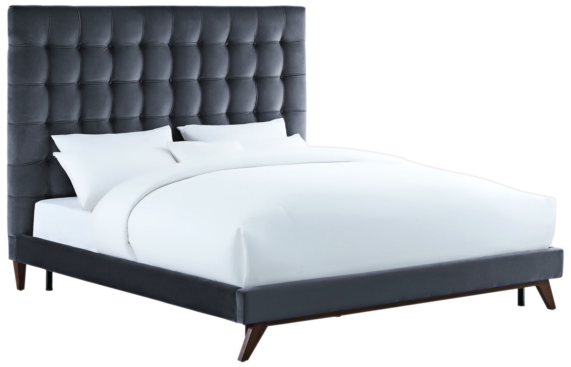 Eden Gray Velvet Tufted Bed – Elegant, Comfortable Bedroom Furniture