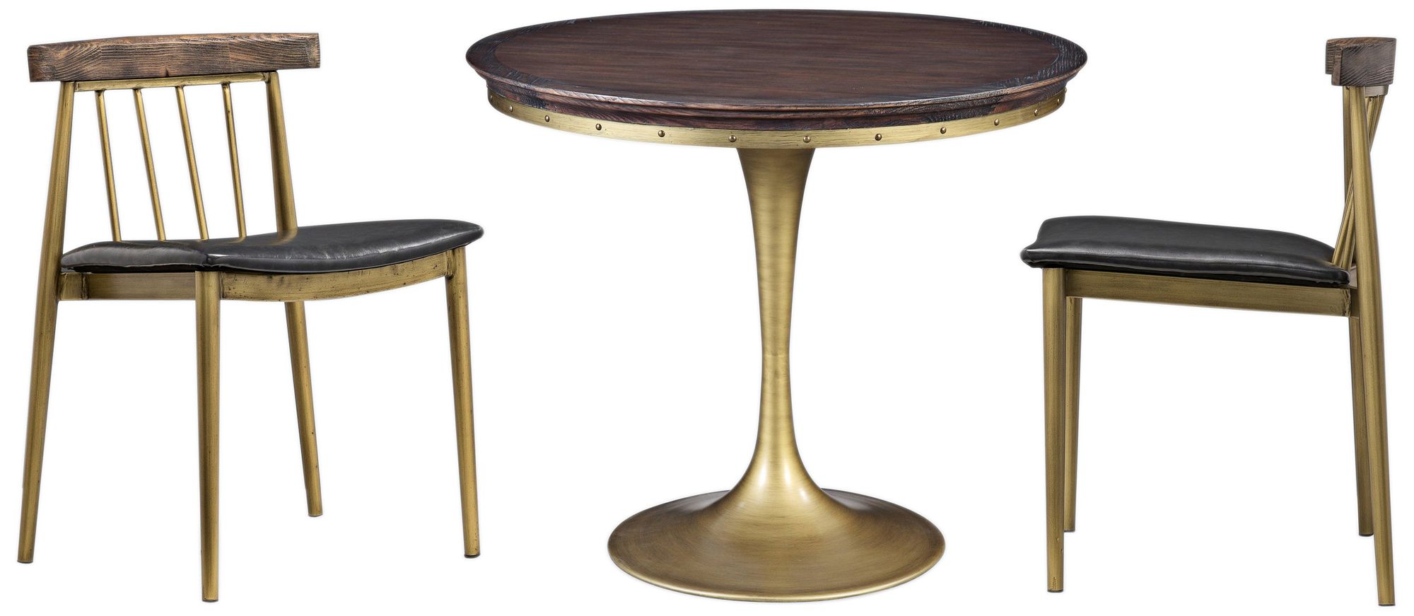 Alfie Pine Top and Brushed Brass 3-Piece Dining Set