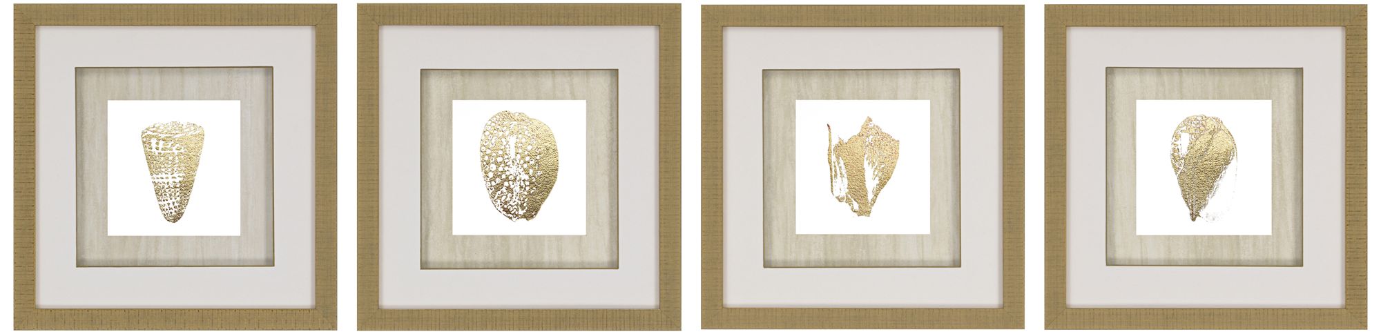 Gold Foil Shell 4-Piece 16" Square Framed Wall Art Set