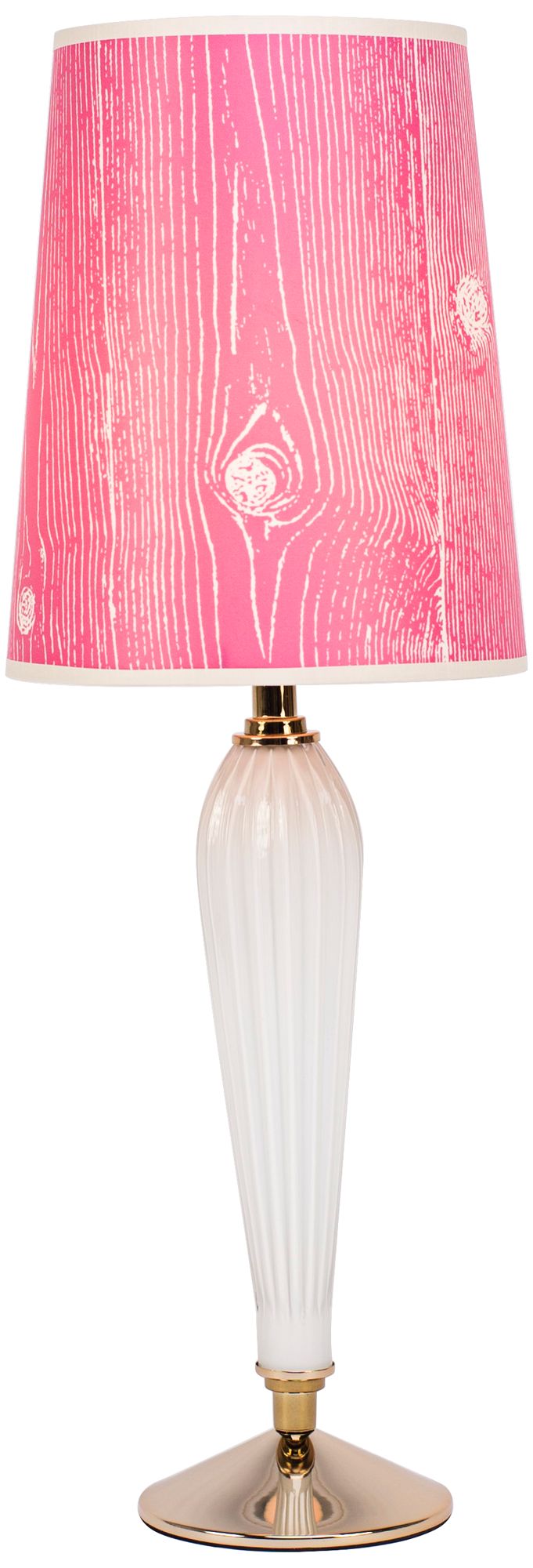 Colette Milk Glass Table Lamp with Faux Bois Fuchsia Shade