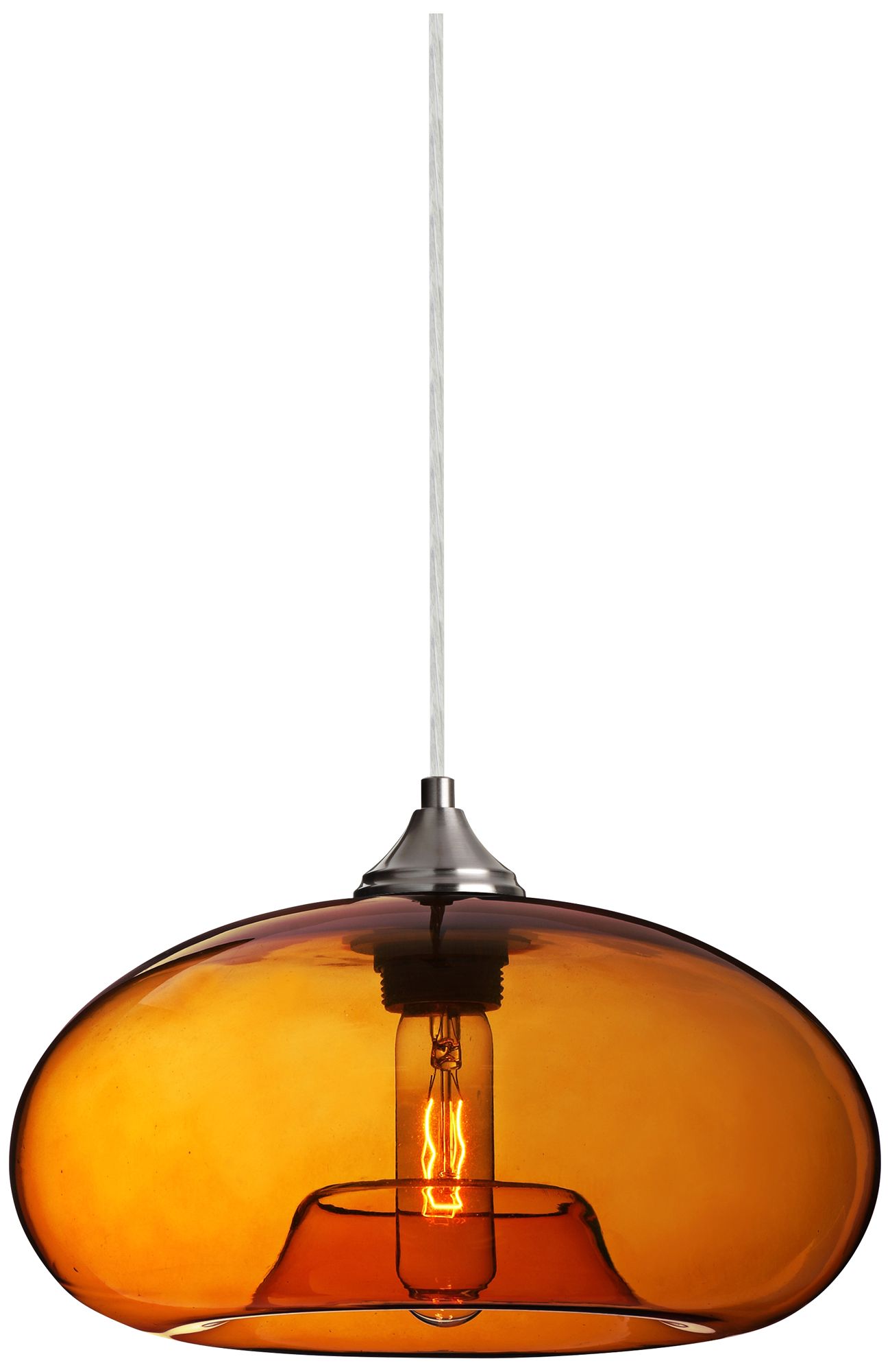 Besa Bana 10 1/2"W Satin Nickel Amber Glass Mini Pendant