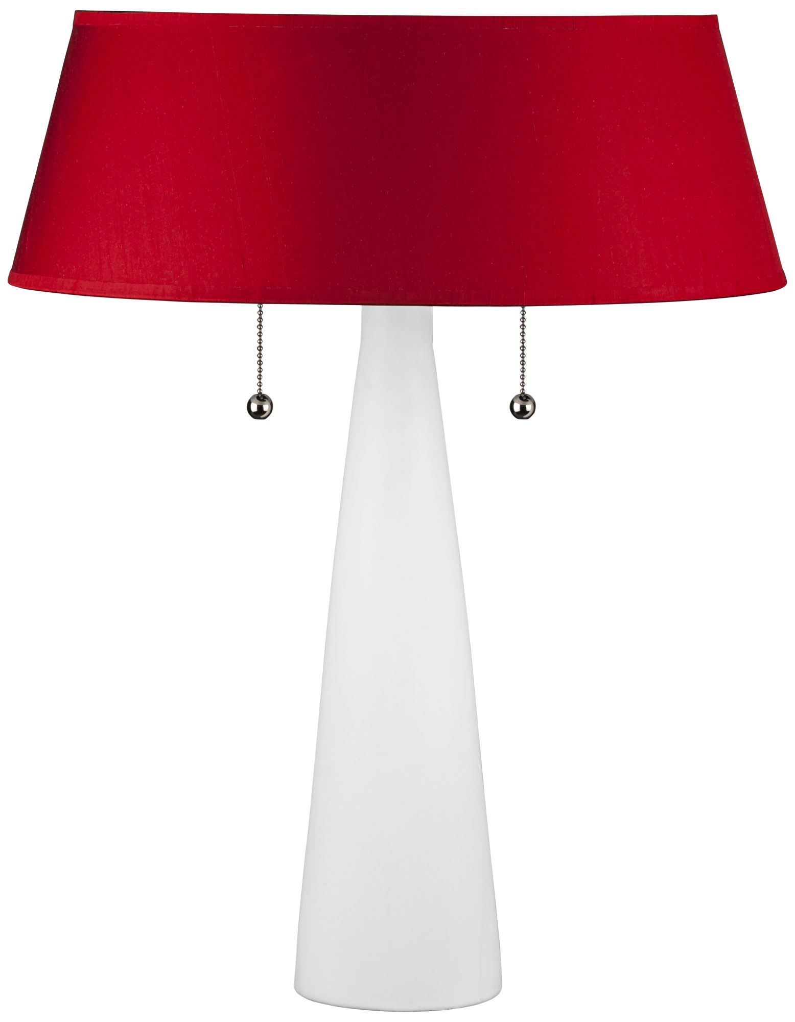 Lizzie White Ceramic Table Lamp with Red Dupioni Shade