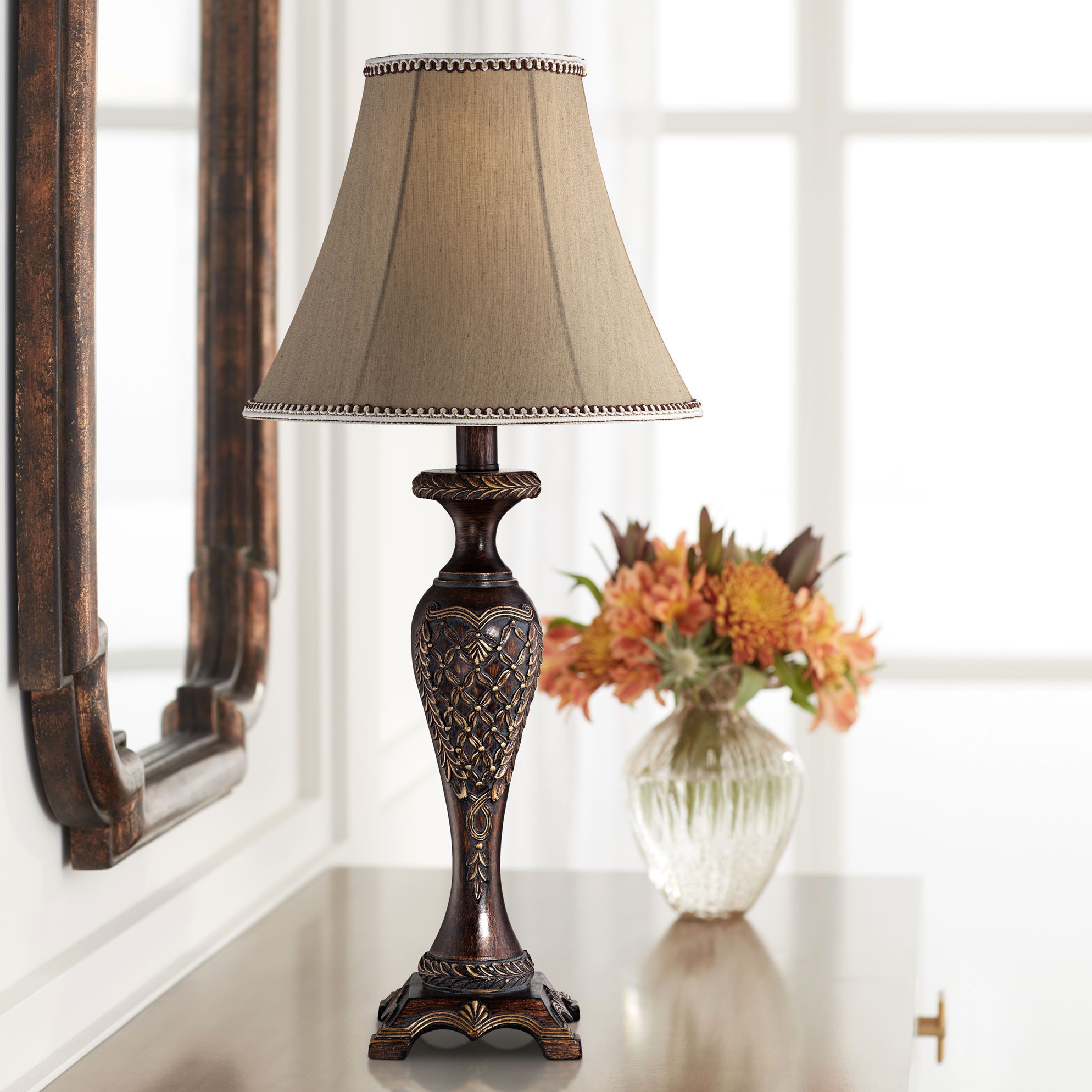 Traditional Table Lamp Dark Bronze Floral Detail For Living Room Bedroom EBay