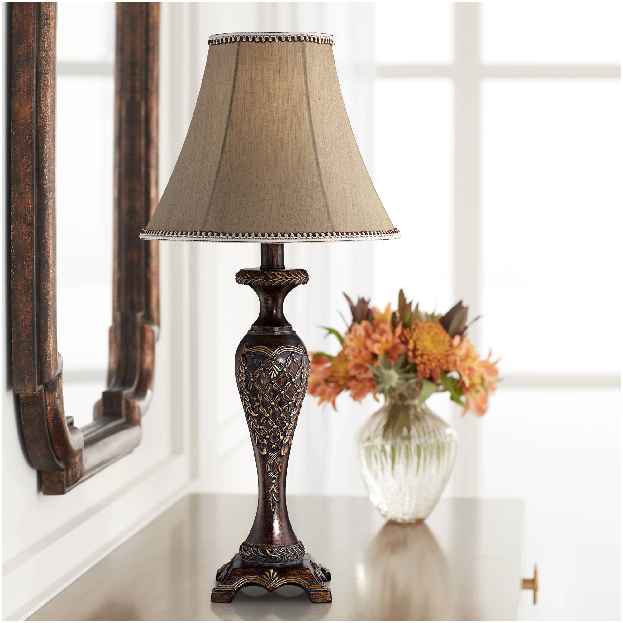 Traditional Table Lamp Dark Bronze Floral Detail For Living Room Bedroom EBay