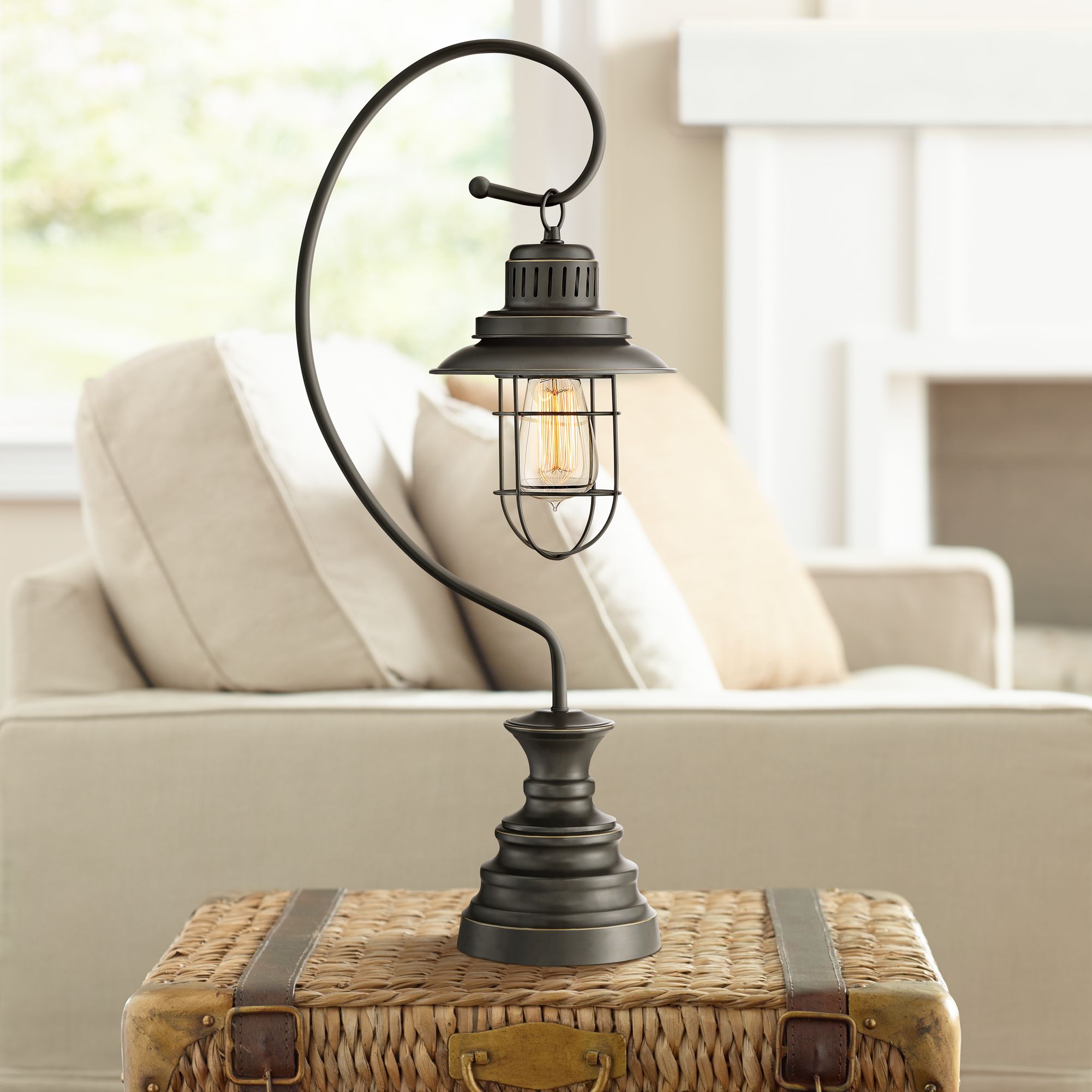 Rustic Desk Lamp Dark Oil Rubbed Bronze Wire Hanging Lantern For