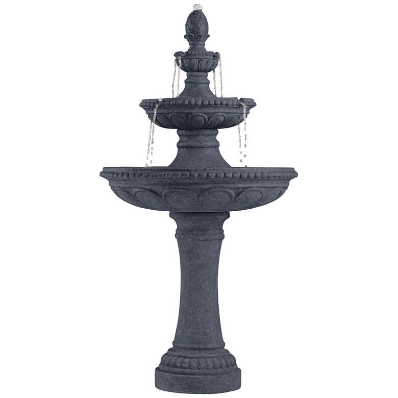 Image 2 Pineapple 44" High Grey Stone 3-Tier Outdoor Fountain