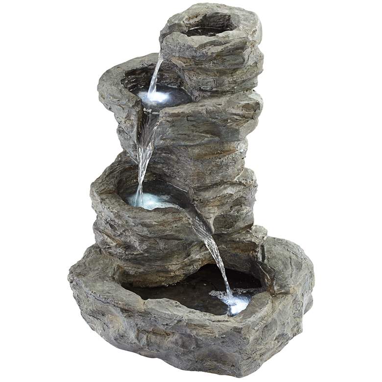 Rock Cascade 22&quot; Gray Stone Outdoor Fountain with LED Light