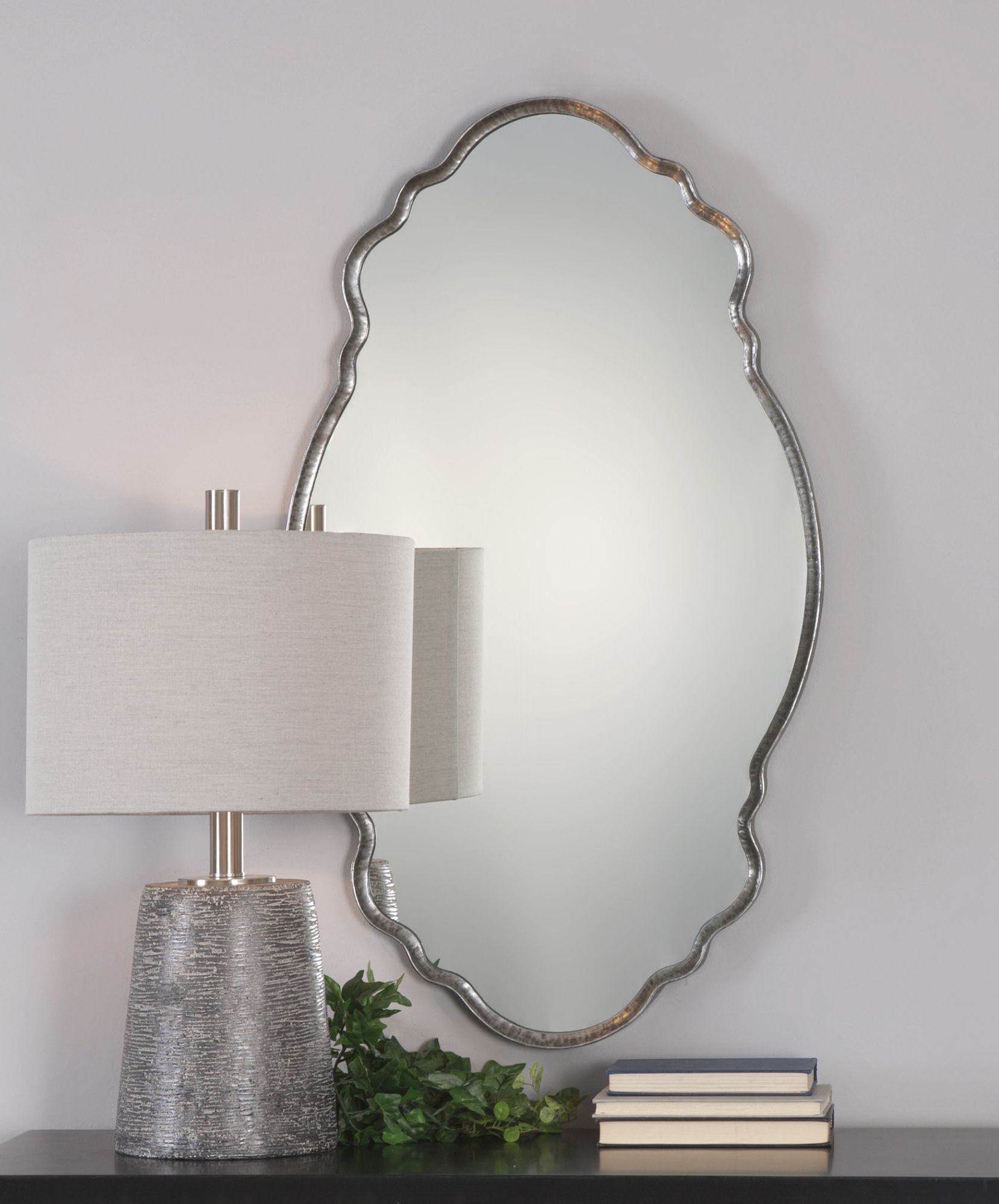 Samia Metallic Silver Iron 20 3/4" x 36" Oval Wall Mirror