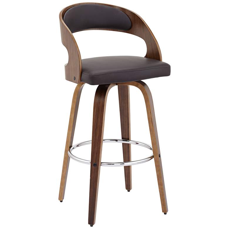Image 2 Shelly Modern 30" Brown Faux Leather Swivel Bar Stool