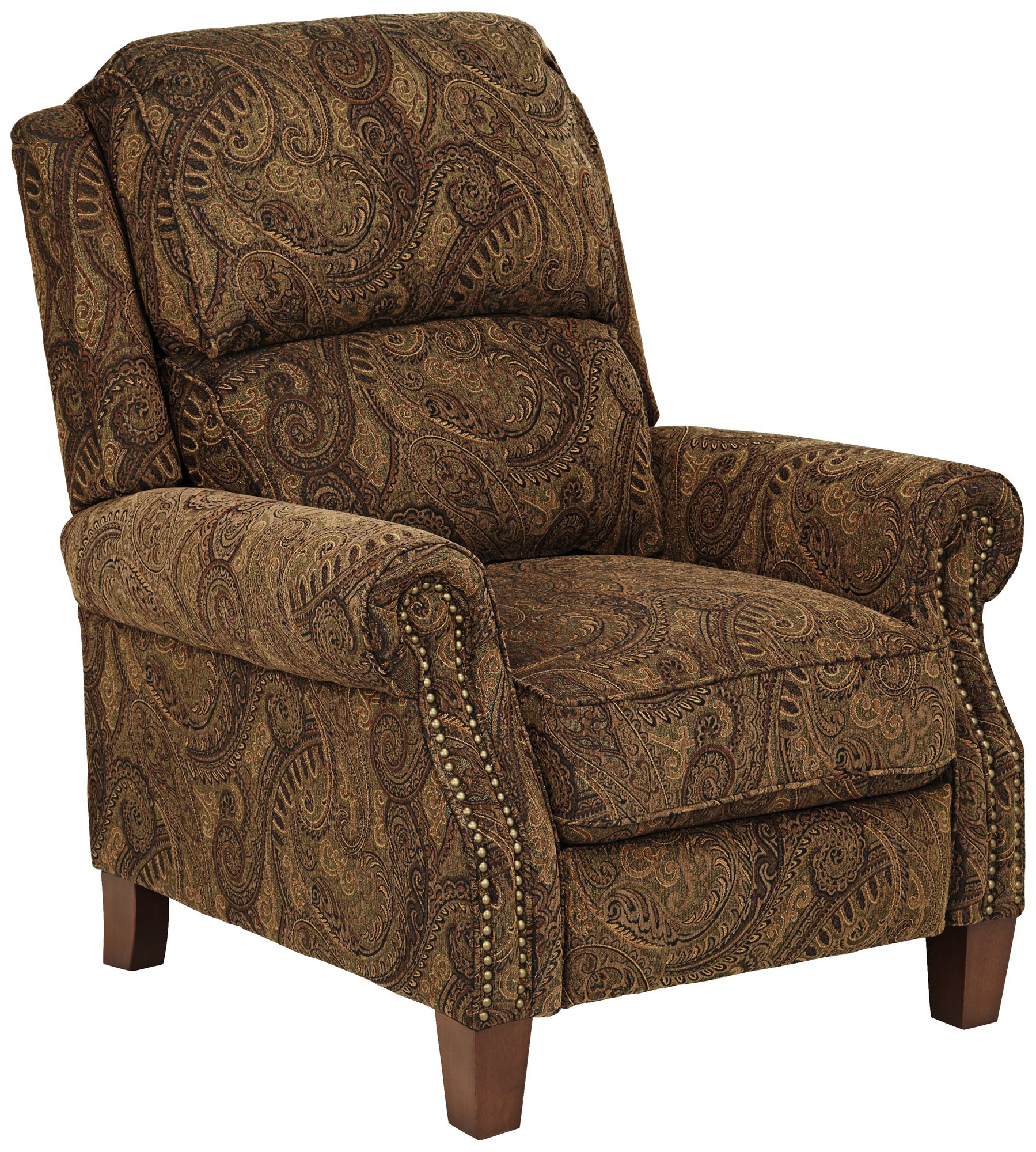 Beaumont Warm Brown Paisley PushThru Arm 3Way Recliner 1G803
