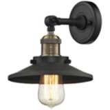 Railroad Black Brass 8&quot; High Metal Shade Wall Sconce