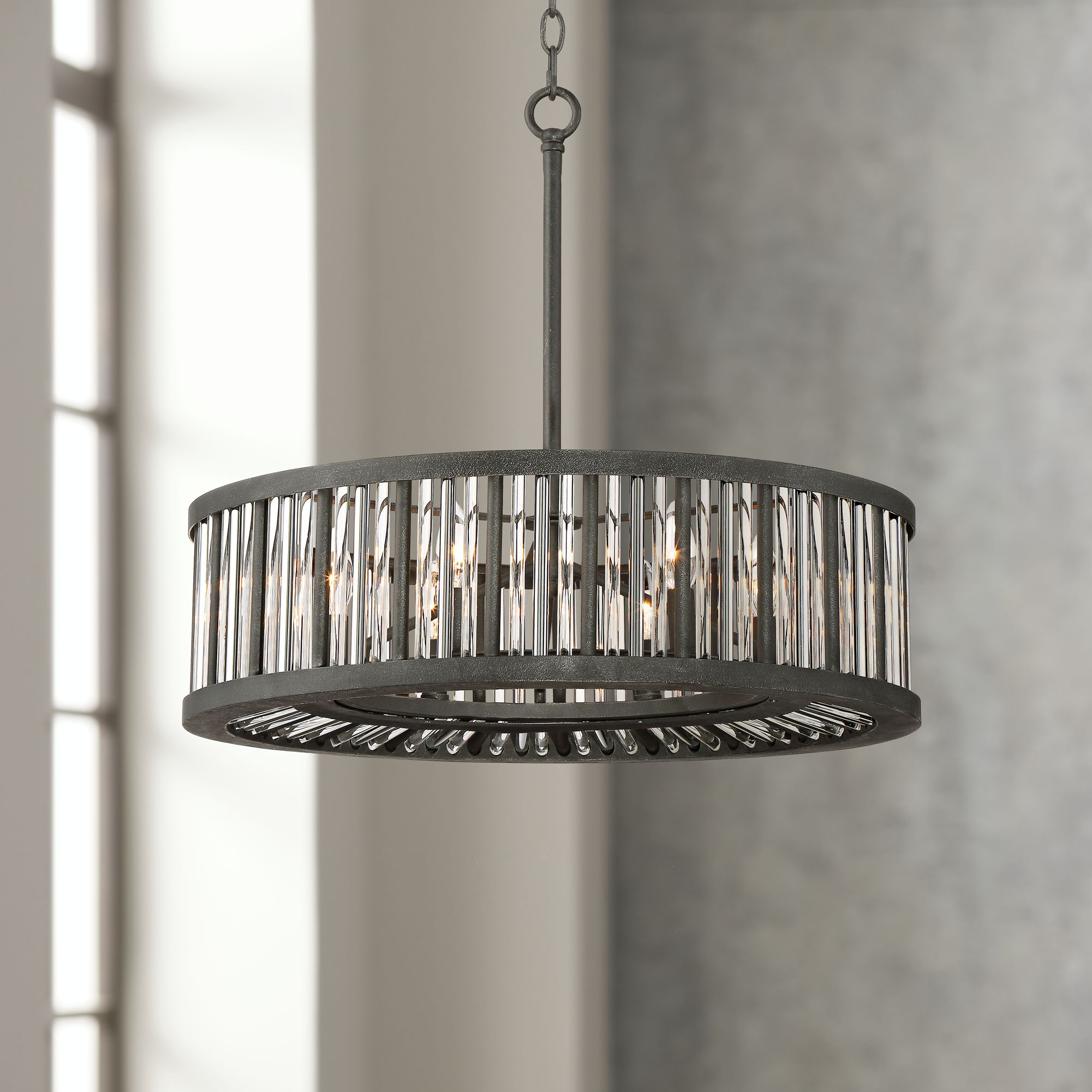 Details About Black Silver Drum Pendant Chandelier 24 Modern 6 Light Fixture For Dining Room