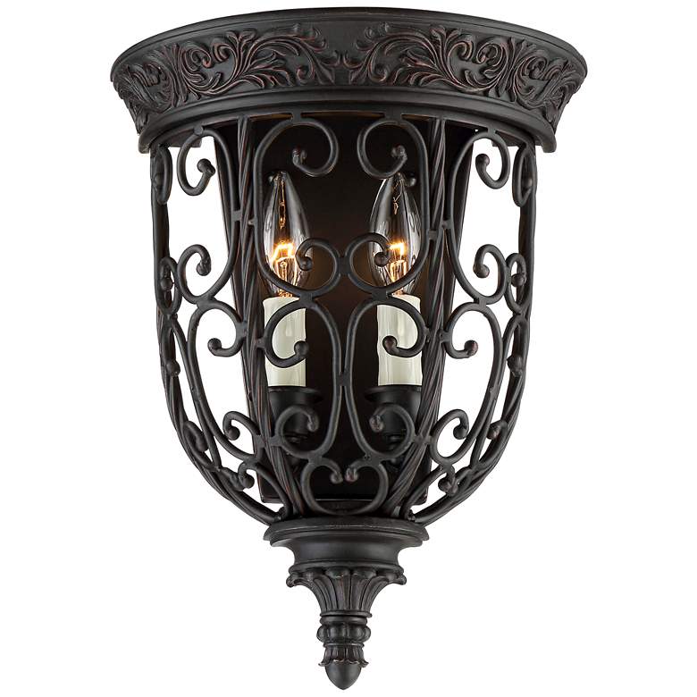 Image 2 French Scroll 14 1/4" High Rubbed Bronze Wall Sconce