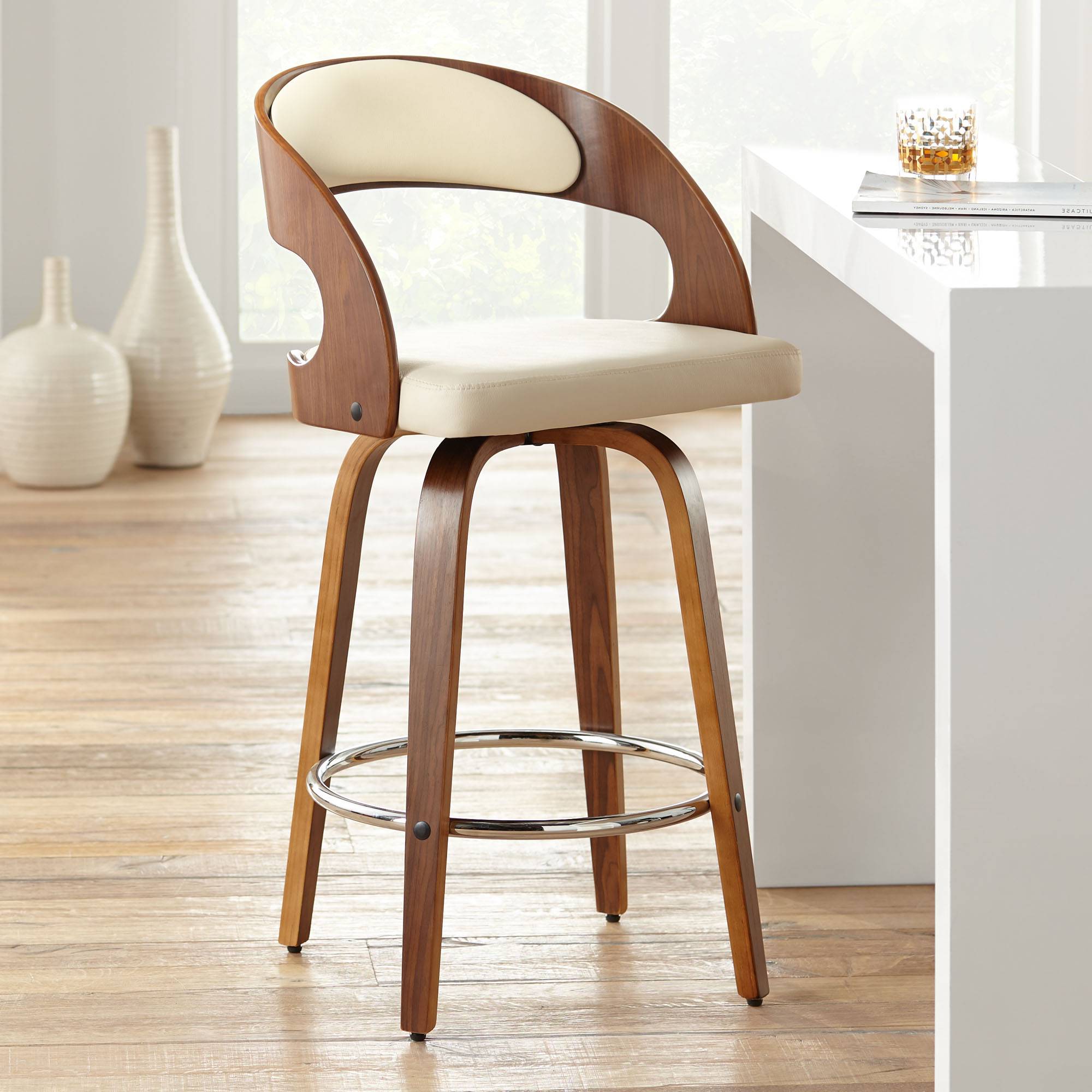 Shelly 25 34 Cream Faux Leather Swivel Counter Stool Ebay