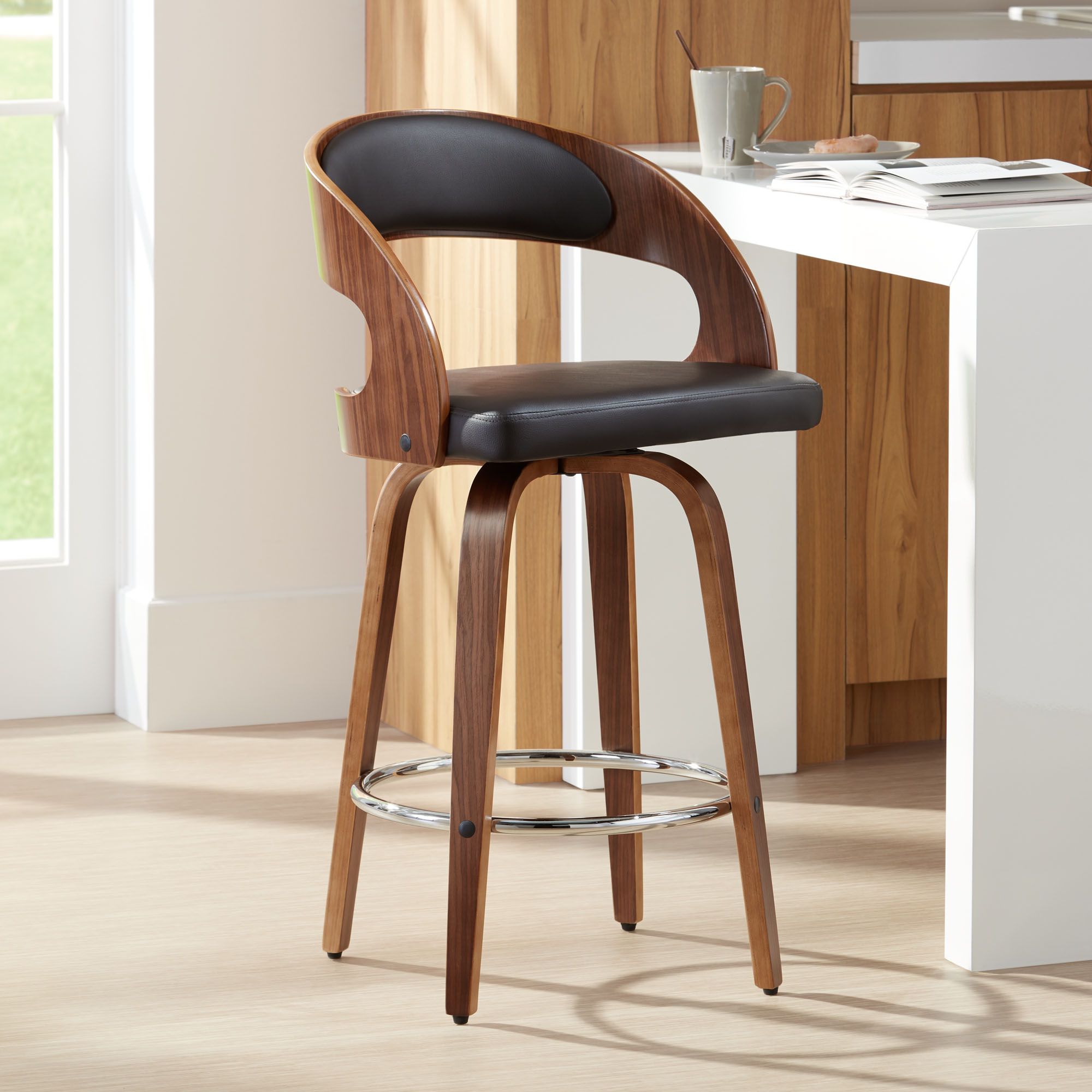 Shelly 25 3/4" Brown Faux Leather Swivel Counter Stool 643507346488 eBay