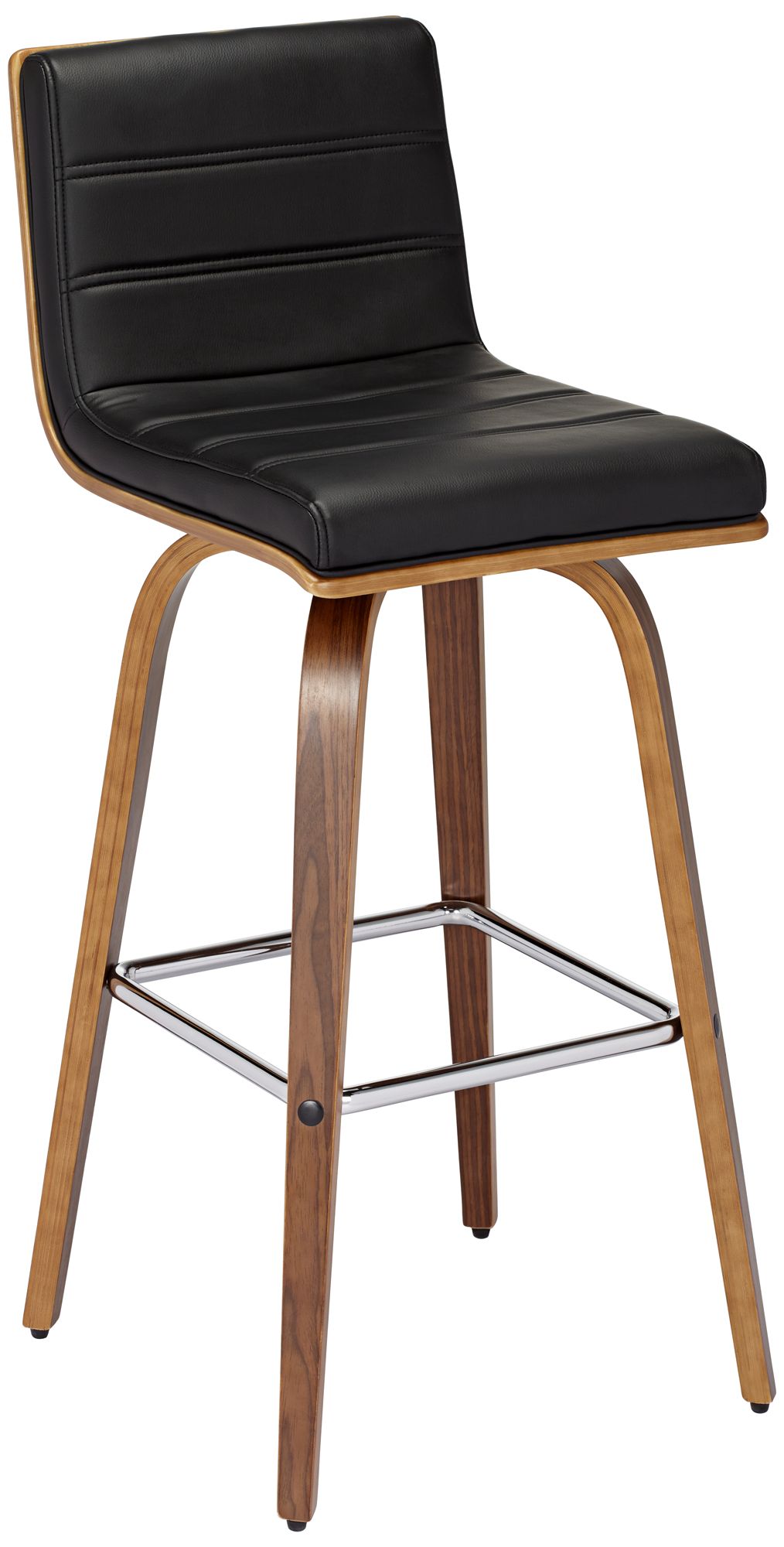 Vienna 29 1/2" Black Faux Leather Walnut Swivel Bar Stool