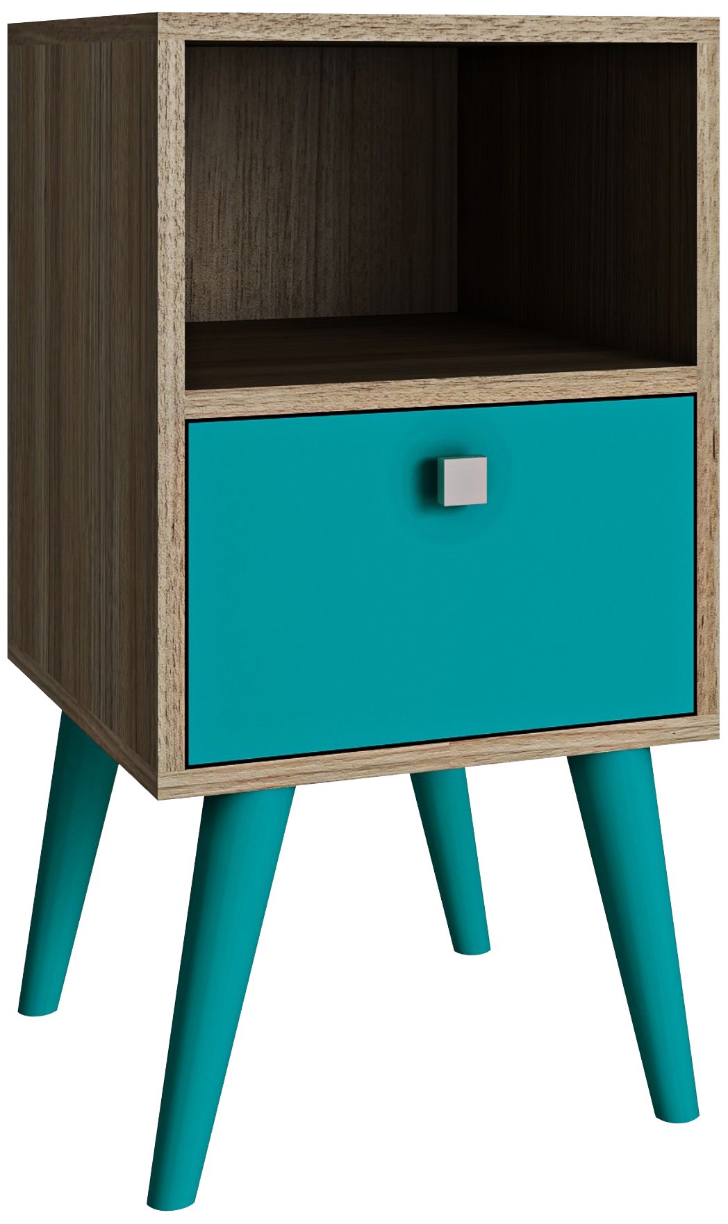 Abisko 13 3/4" Wide Oak and Aqua Blue Modern Side Table