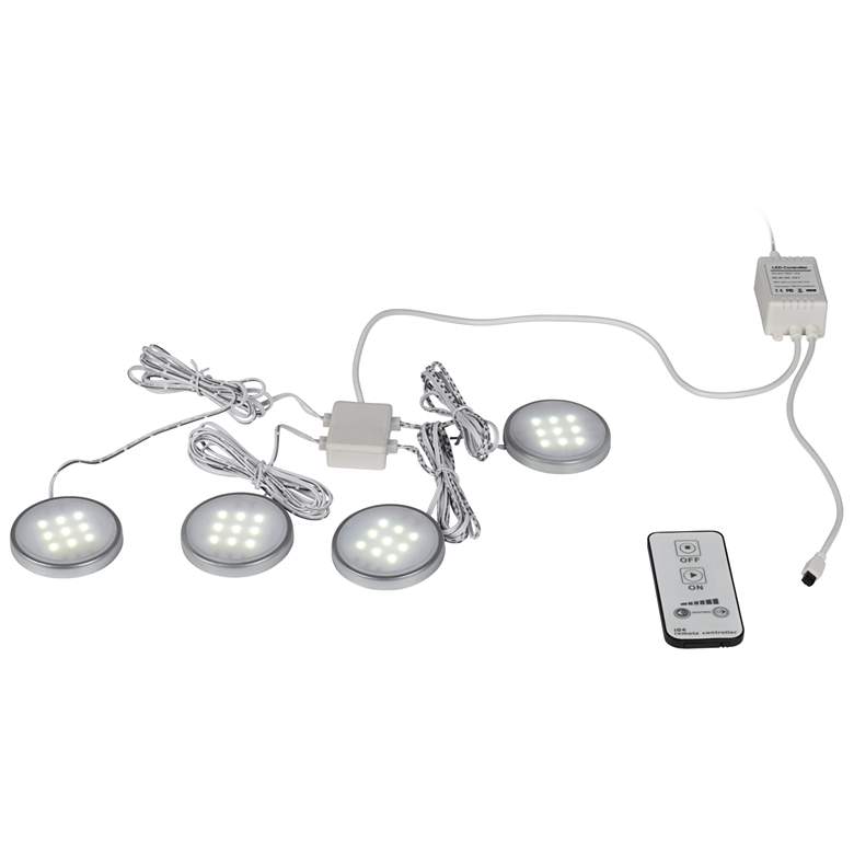 Image 2 4-Light Silver LED Puck Light Kit with Remote Control