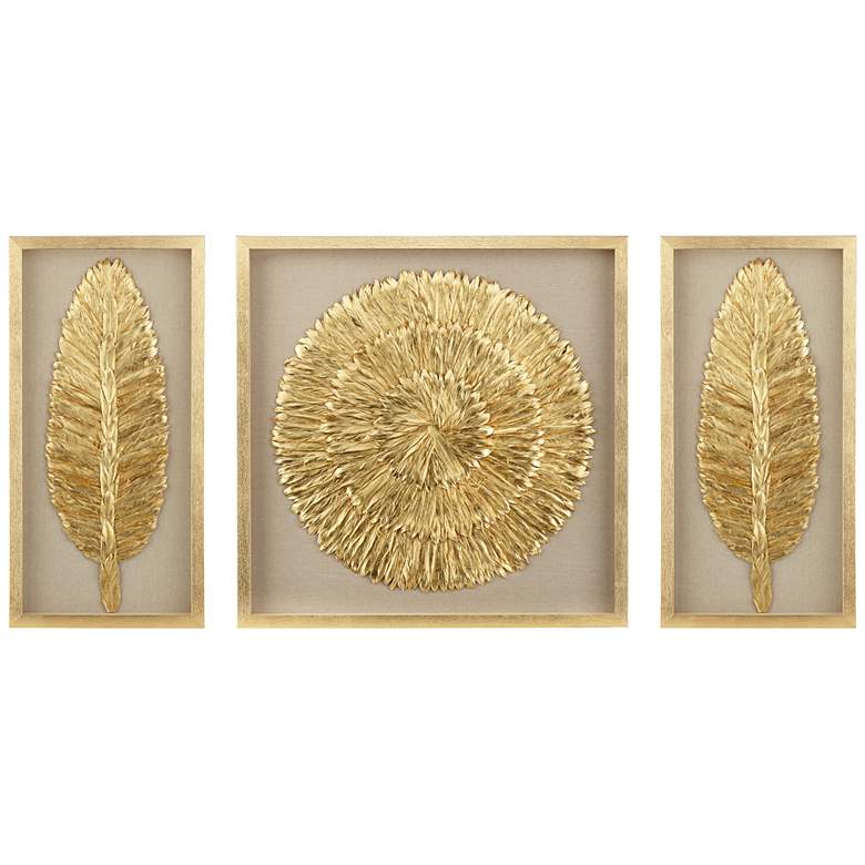 Image 3 Golden Feathers 31 1/2" High Wall Art Set of 3