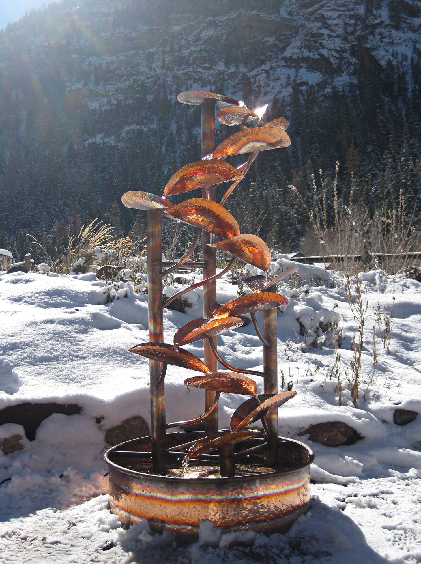 Helix 60" High Rustic Sculptural Copper Outdoor Fountain