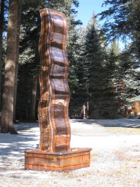 Flame 90" High Sculptural Copper Outdoor Fountain