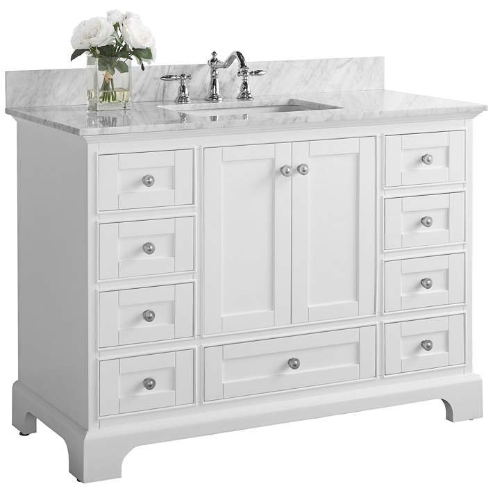 Audrey 48 W Brushed Nickel White Marble Single Sink Vanity