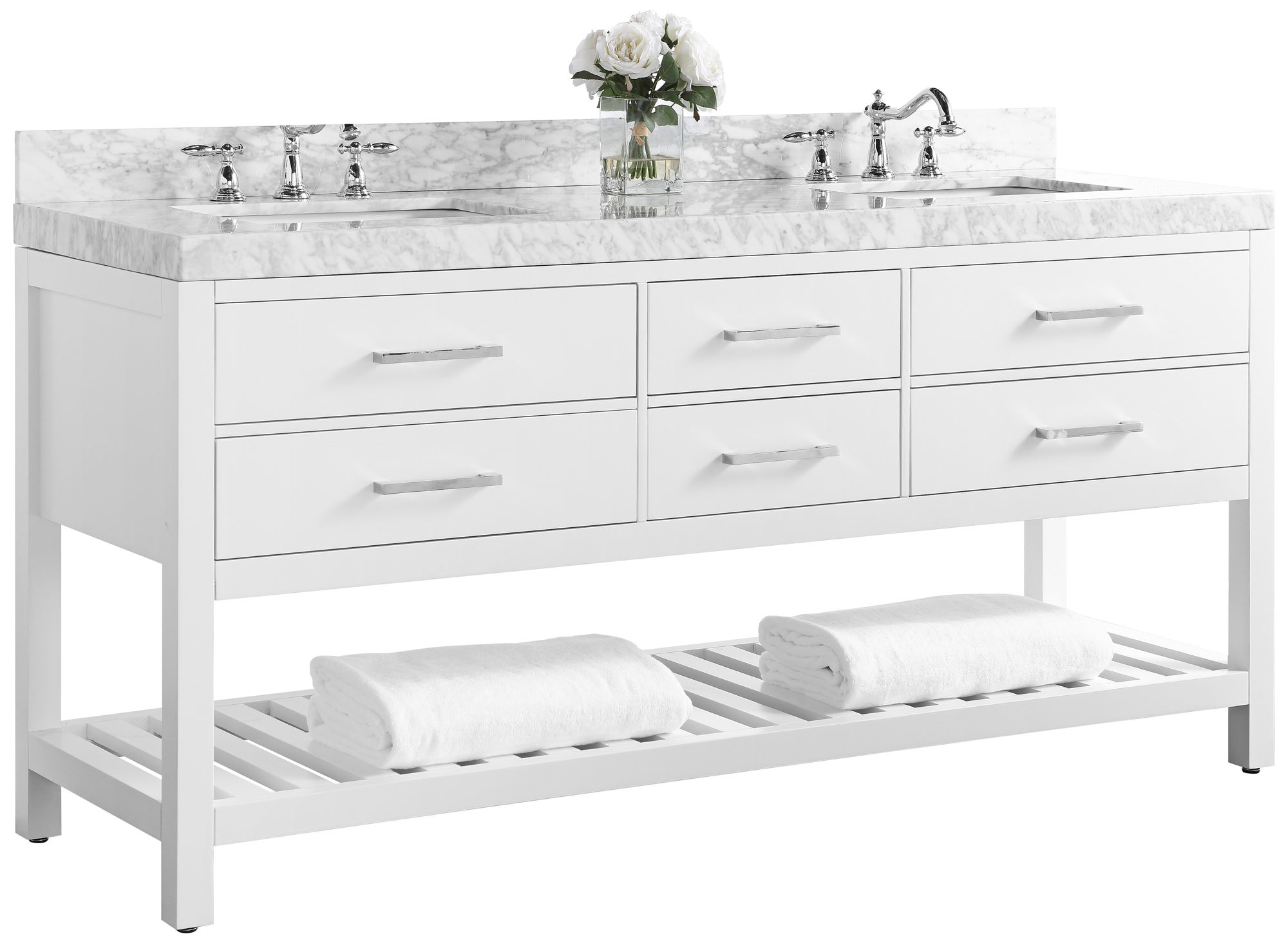 Elizabeth White 72 Wide Italian Marble Double Sink Vanity