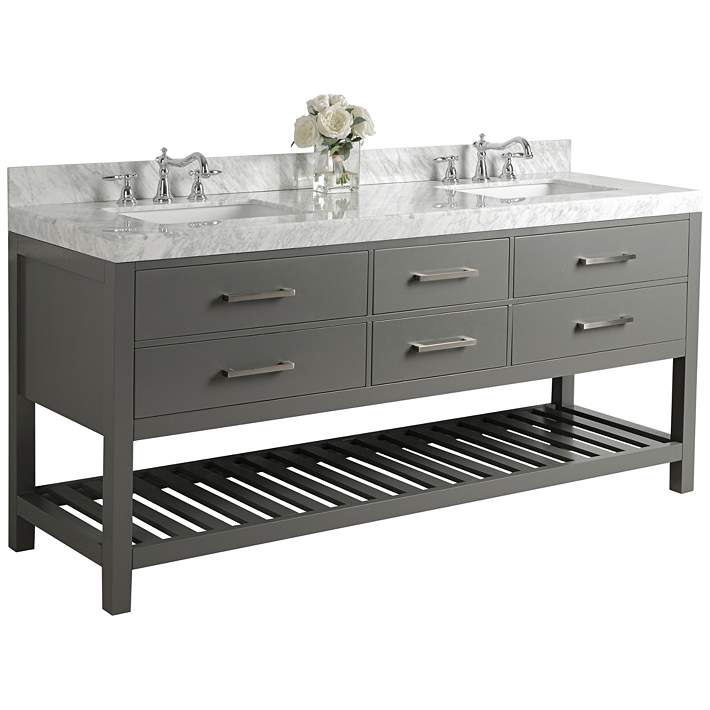 Elizabeth Sapphire Gray 72 Marble Top, Double Sink Vanity 72 Inch With Top