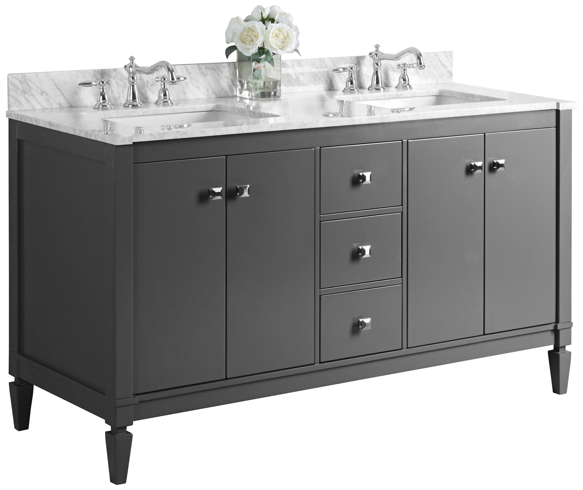 Kayleigh Sapphire Gray 60" Marble-Top Double Sink Vanity