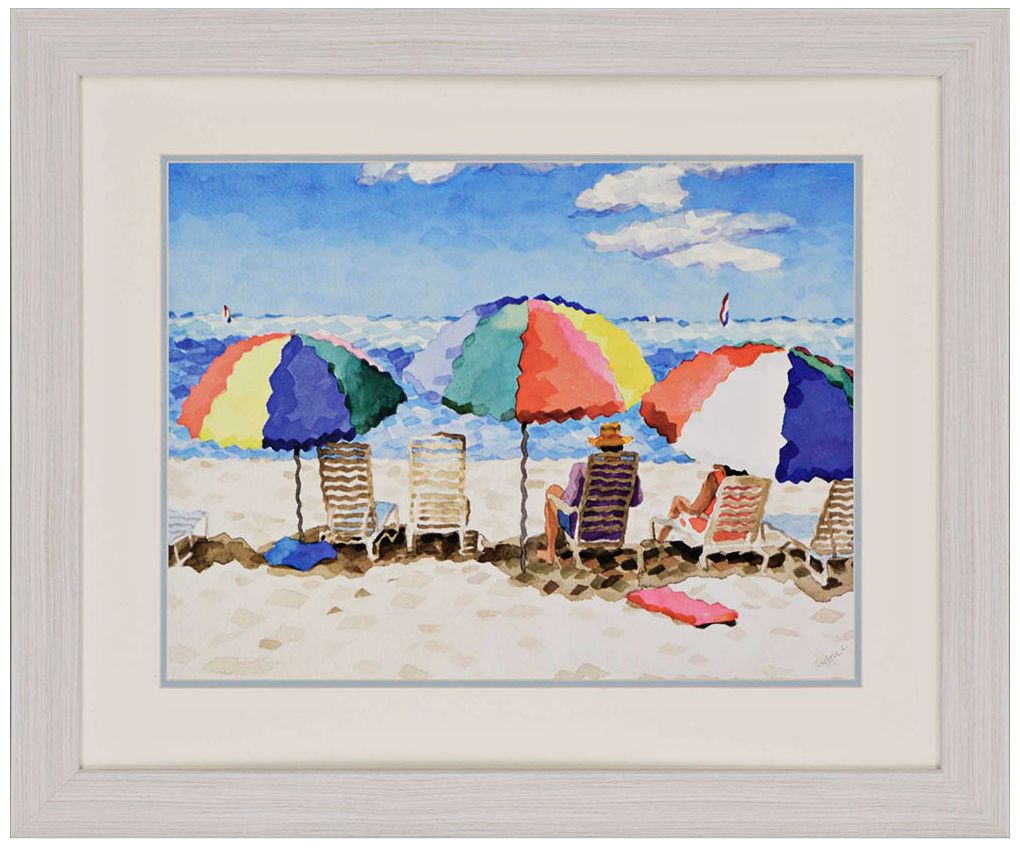 Beach Chairs 34" Wide Framed Neo-Impressionist Wall Art