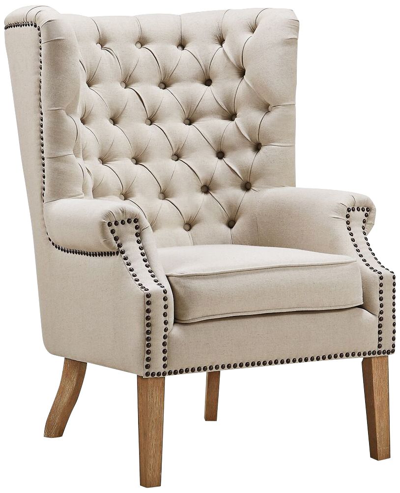 Abe Beige Linen Wing Armchair – Stylish, Comfortable Accent Chair