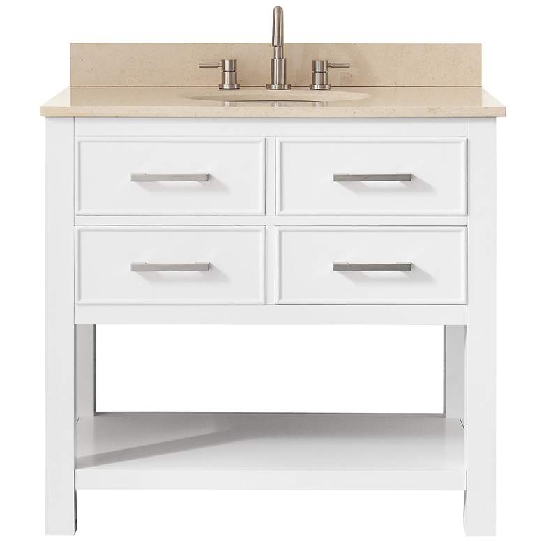 Avanity Brooks 37 Beige Marble Top White Single Sink Vanity