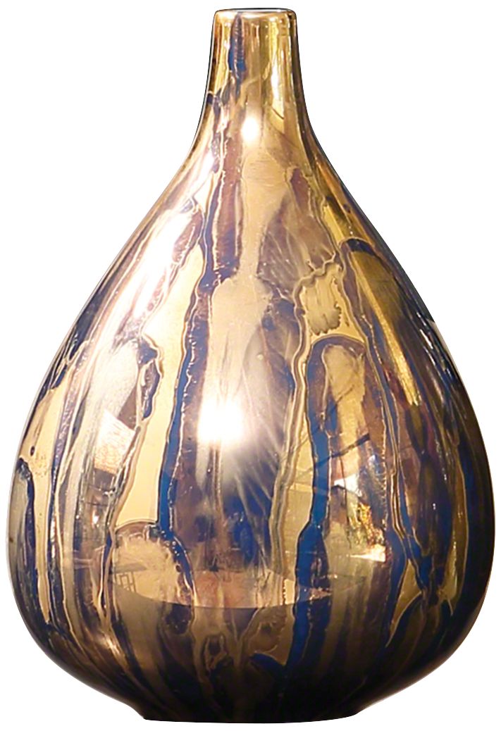 Fingerprint Small 9" High Golden Blue Ceramic Metallic Vase