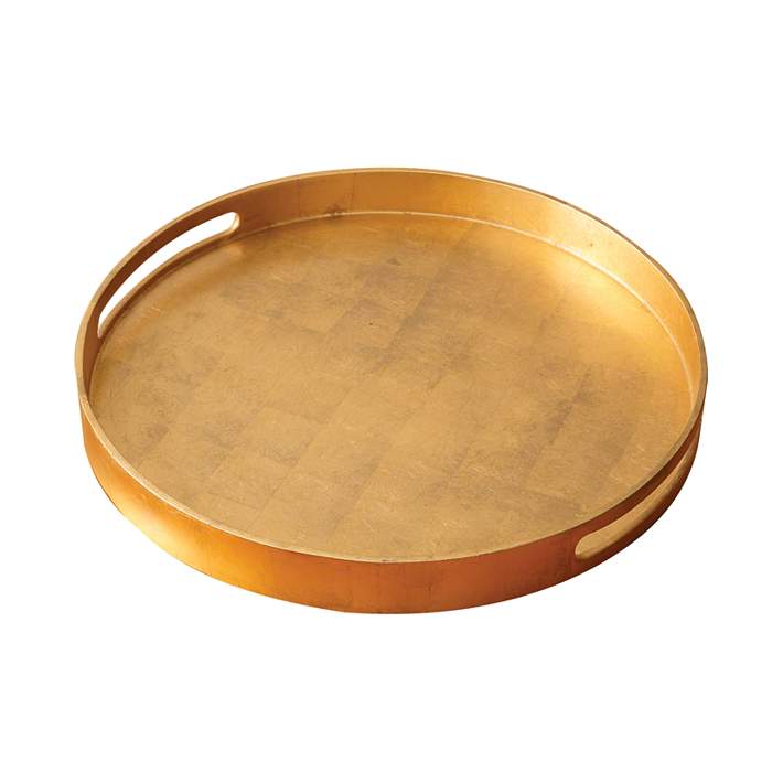 Nouveau Luxe 15 3 4 W Small Gold Leaf, Gold Round Coffee Table Tray