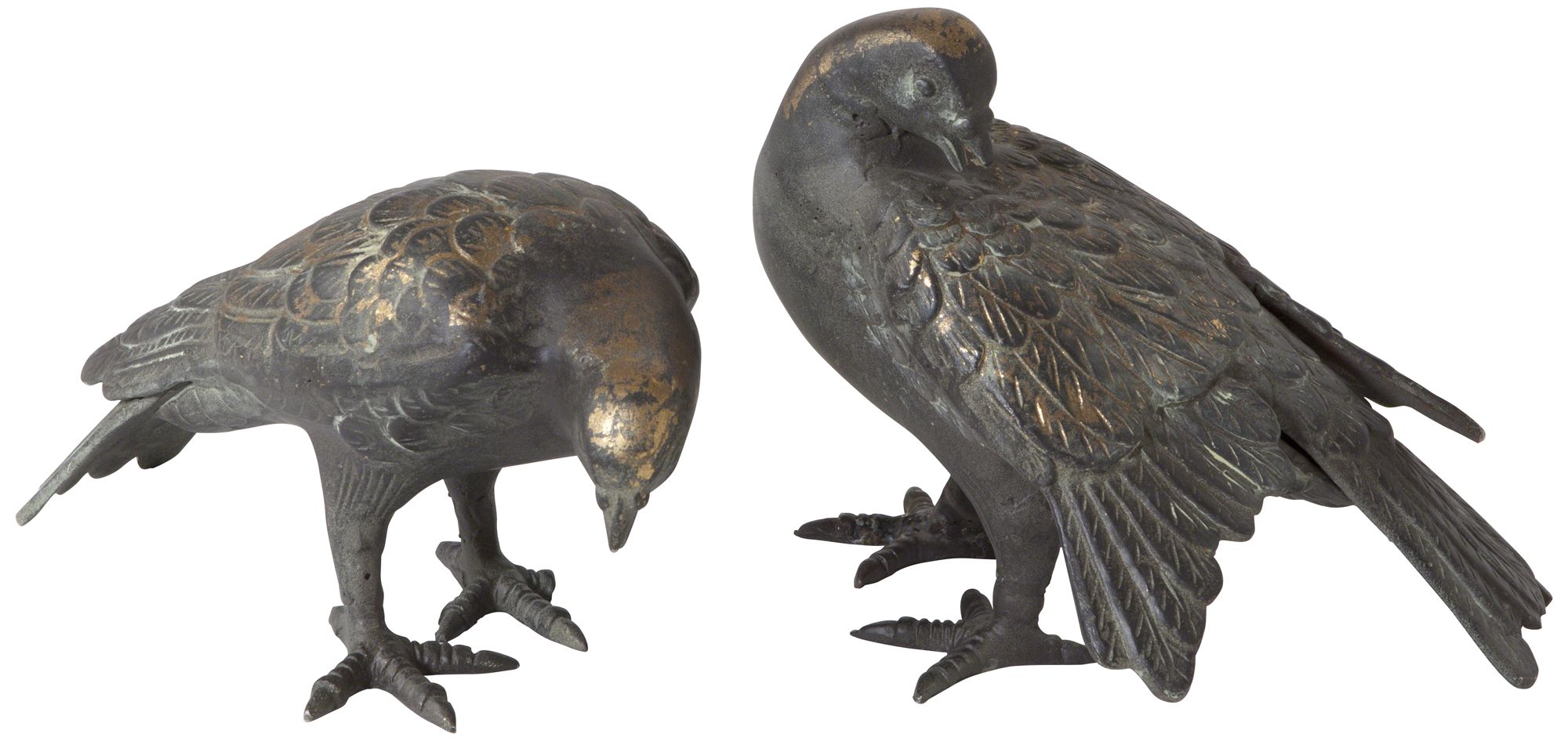 Doves 7 1/2" Wide Aged Gold Leaf Bird Figurine 2-Piece Set