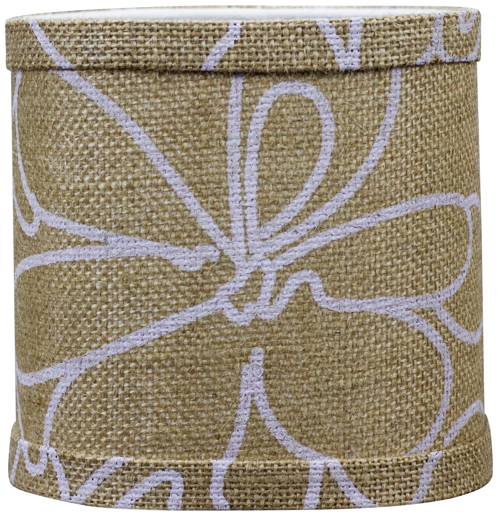 Burlap and White Floral Drum Shade 5x5x4.5 (Clip-On)