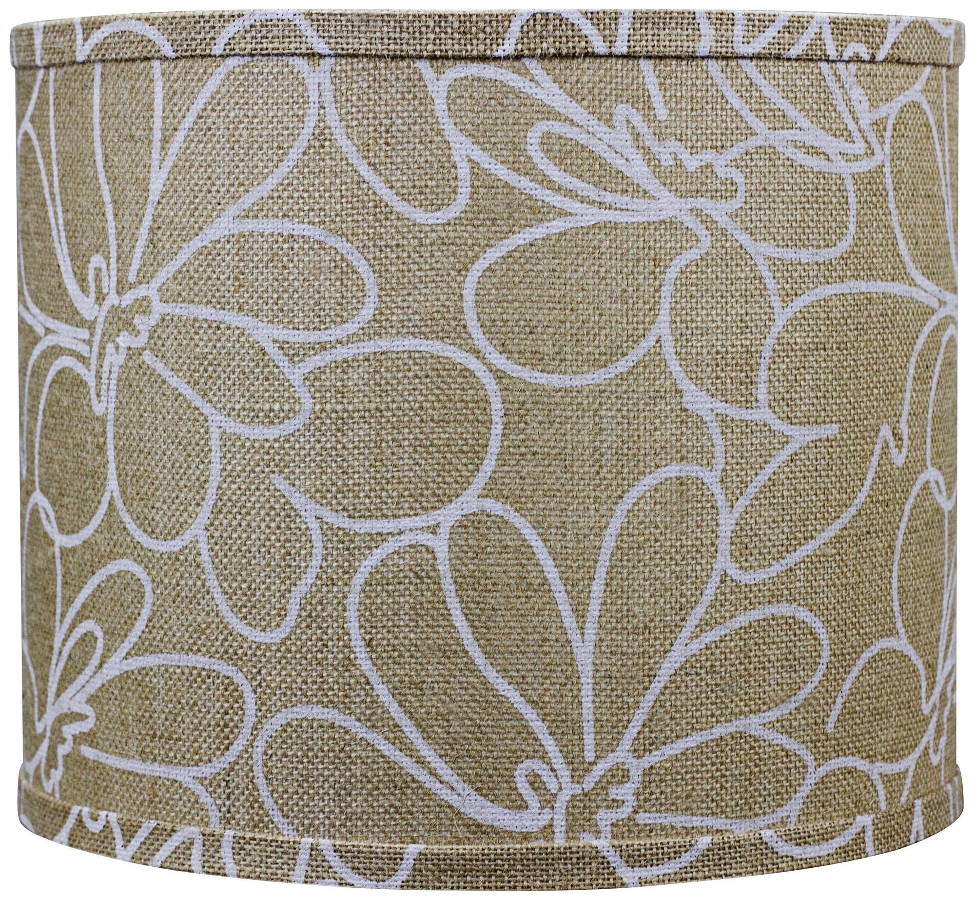 Burlap and White Floral Drum Shade 14x14x11 (Spider)